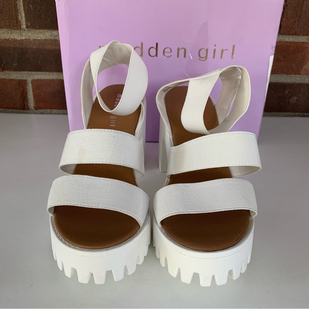 Madden Girl Women's Sohoo White Fabric Platform Block Strappy Sandals US 9 M - Picture 4 of 12